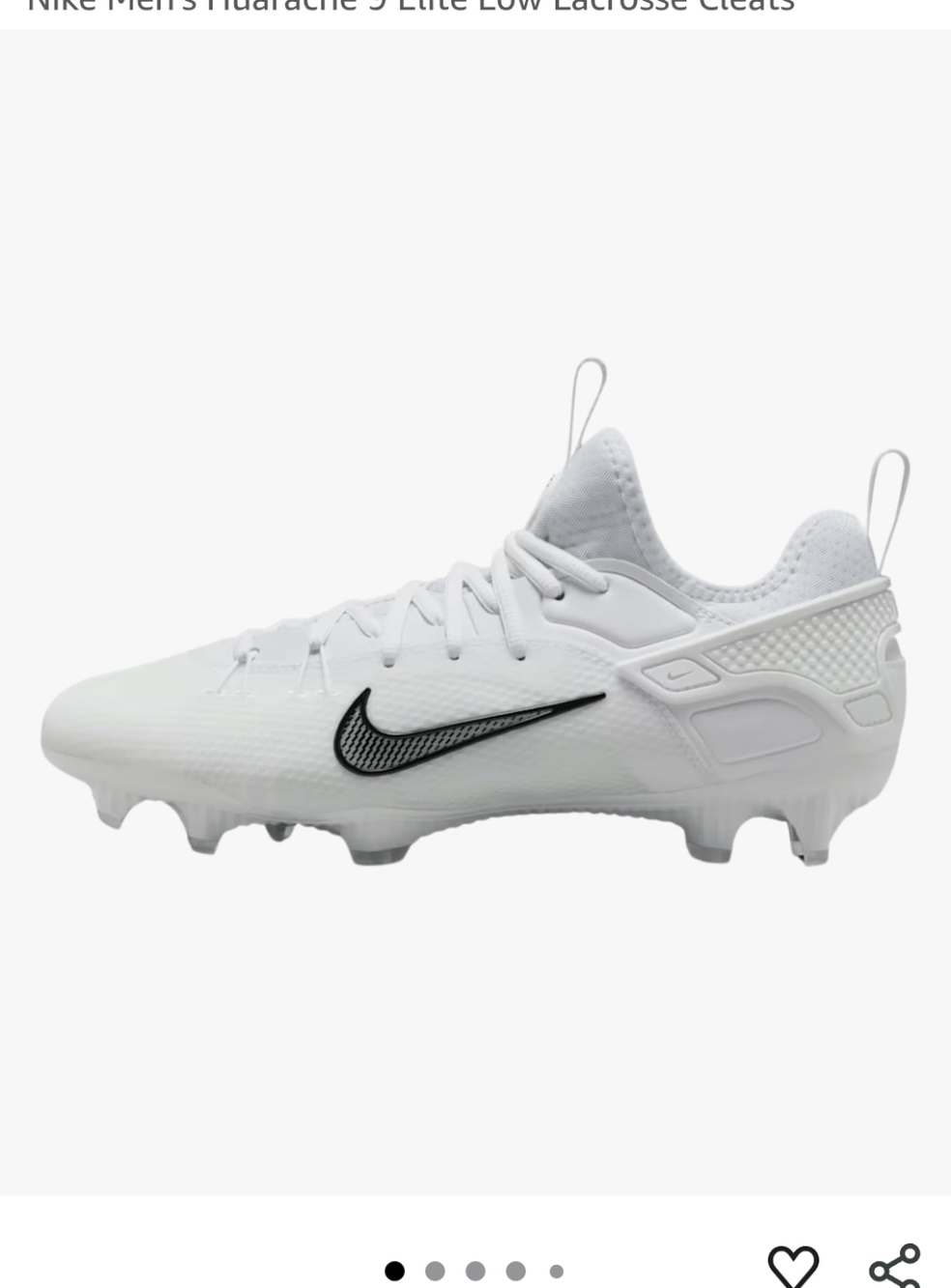 Nike White Huarache 6 Elite Low Lacrosse Cleat - White/Black